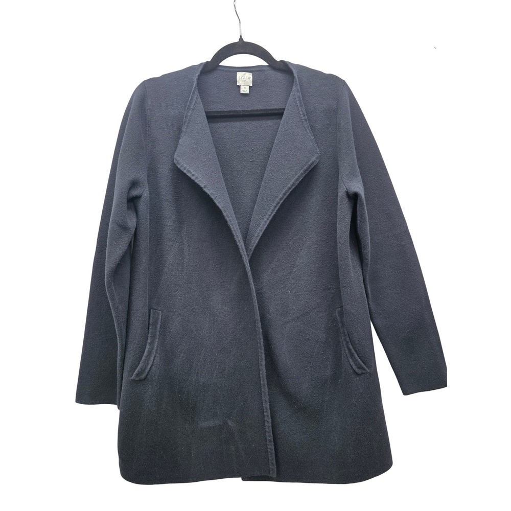 J.Crew Womens Navy Blue 100% Cotton Open Front Sweater Blazer Cardigan Size M